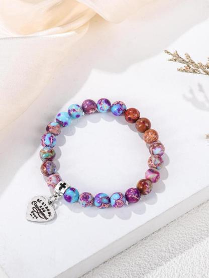 1PC Easter Gift for Women - Natural Stone Bracelet with Bible Inscription, Ideal for Mom, Daughter, Grandma, Girlfriend Girlfriend, Fiancée, Colleague