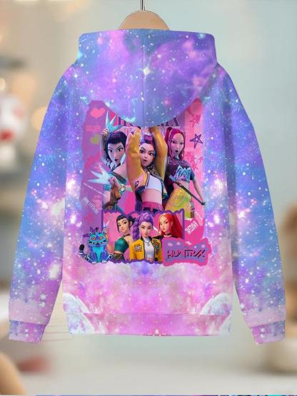 Girls Kpop Demon Hunters Hoodie, Casual Spring & Fall Sportswear, Durable Outdoor Activity Wear, Perfect Christmas Gift