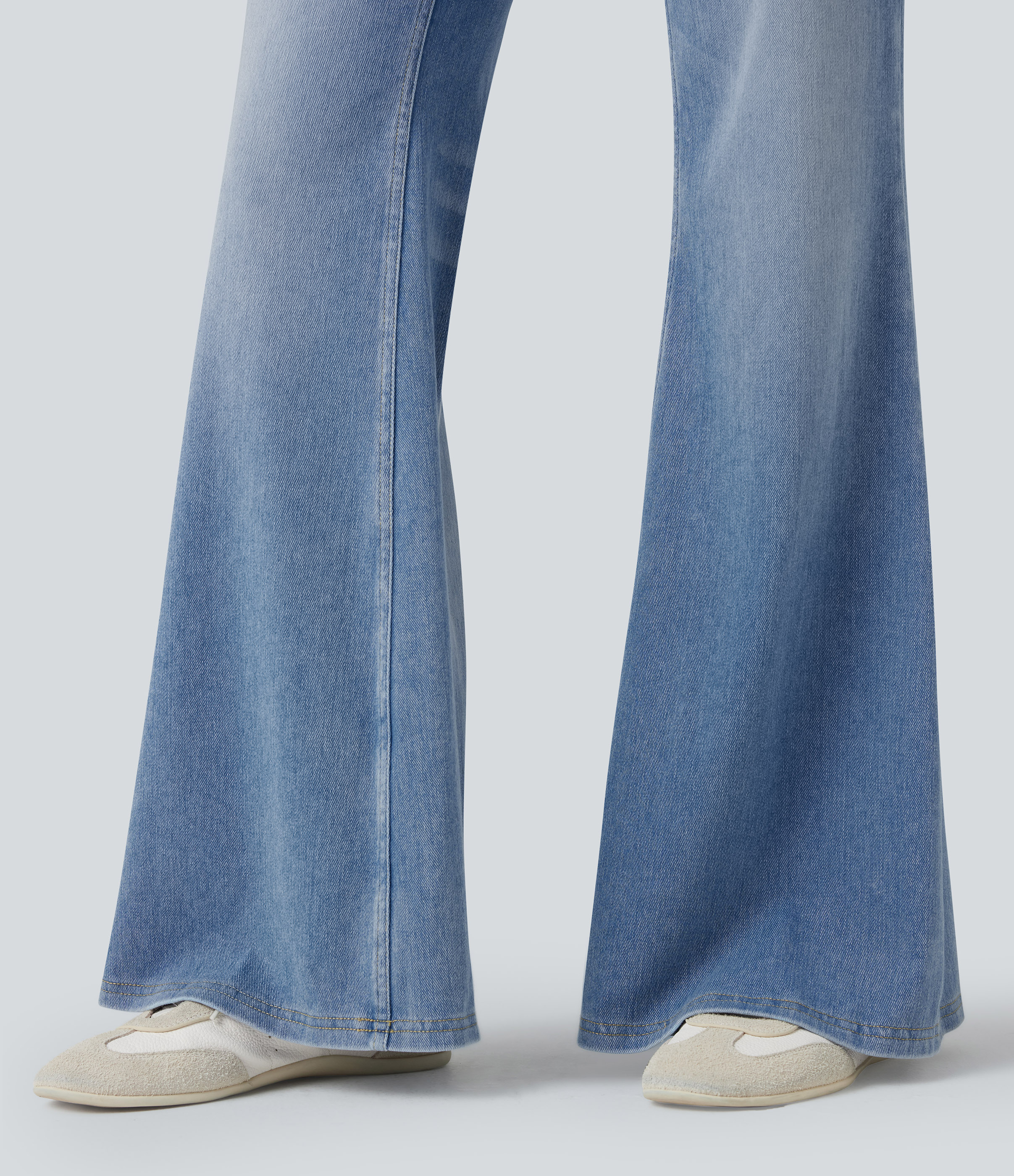 FlexLow Rise Flare Washed Casual Jeans with Pockets