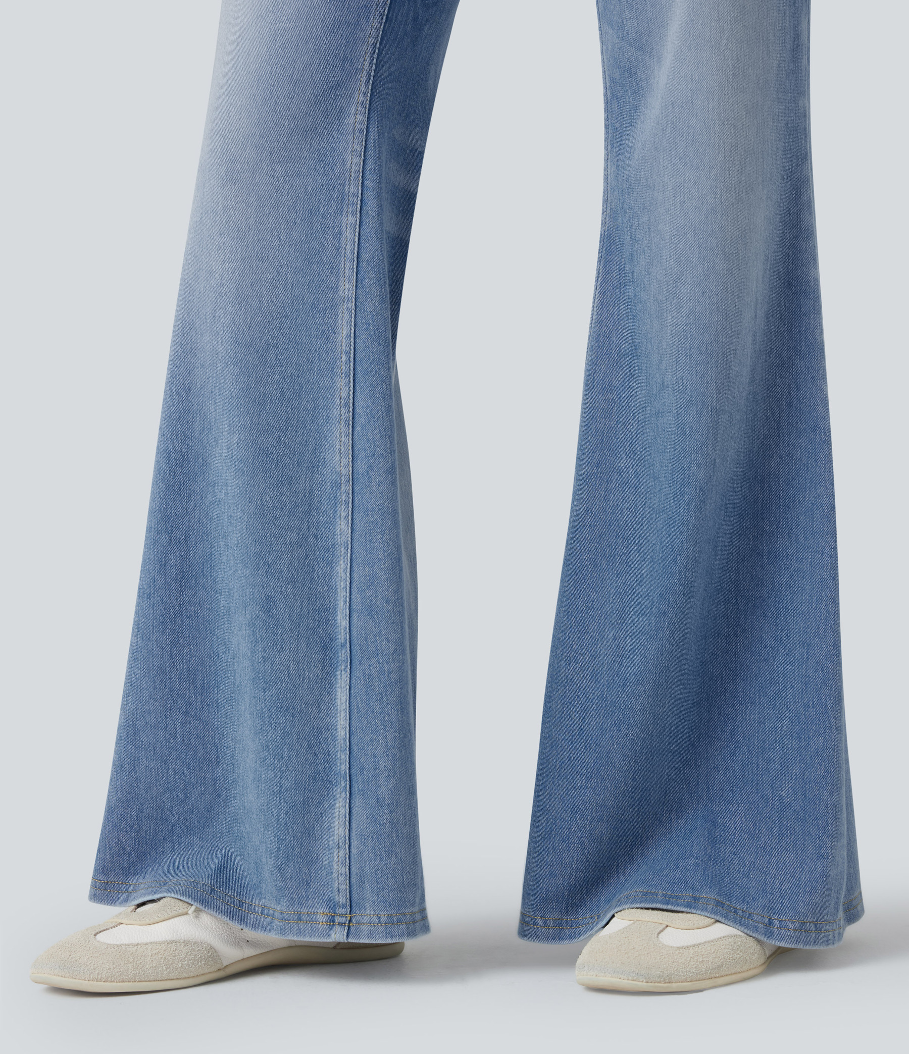FlexLow Rise Flare Washed Casual Jeans with Pockets