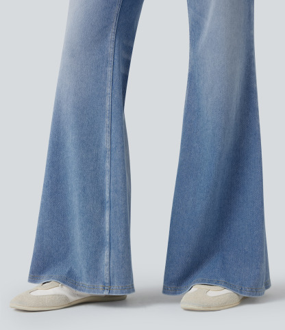FlexLow Rise Flare Washed Casual Jeans with Pockets