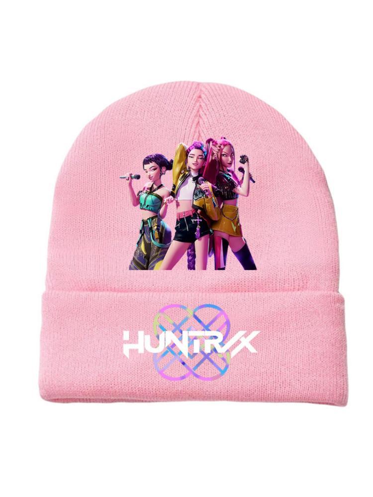 2025 new K-pop "Demon Hunters" girl group print knitted hat, velvet hat, warm hat, suitable for teenagers and adults. The same style as the K-pop "Demon Hunters" product.