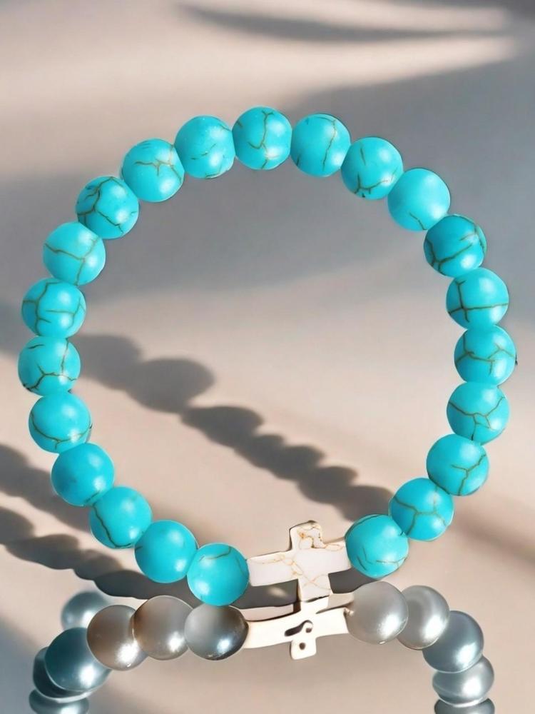 1Pc Christian Gifts for Her, Cross Bracelet for Women Girls, Beaded Bracelet, Easter Gifts for Girls Faith Religious Easter Catholic Christian Jewelry, Meaningful Communion Baptism Gifts for Girls Healing Natural Stone Bracelets