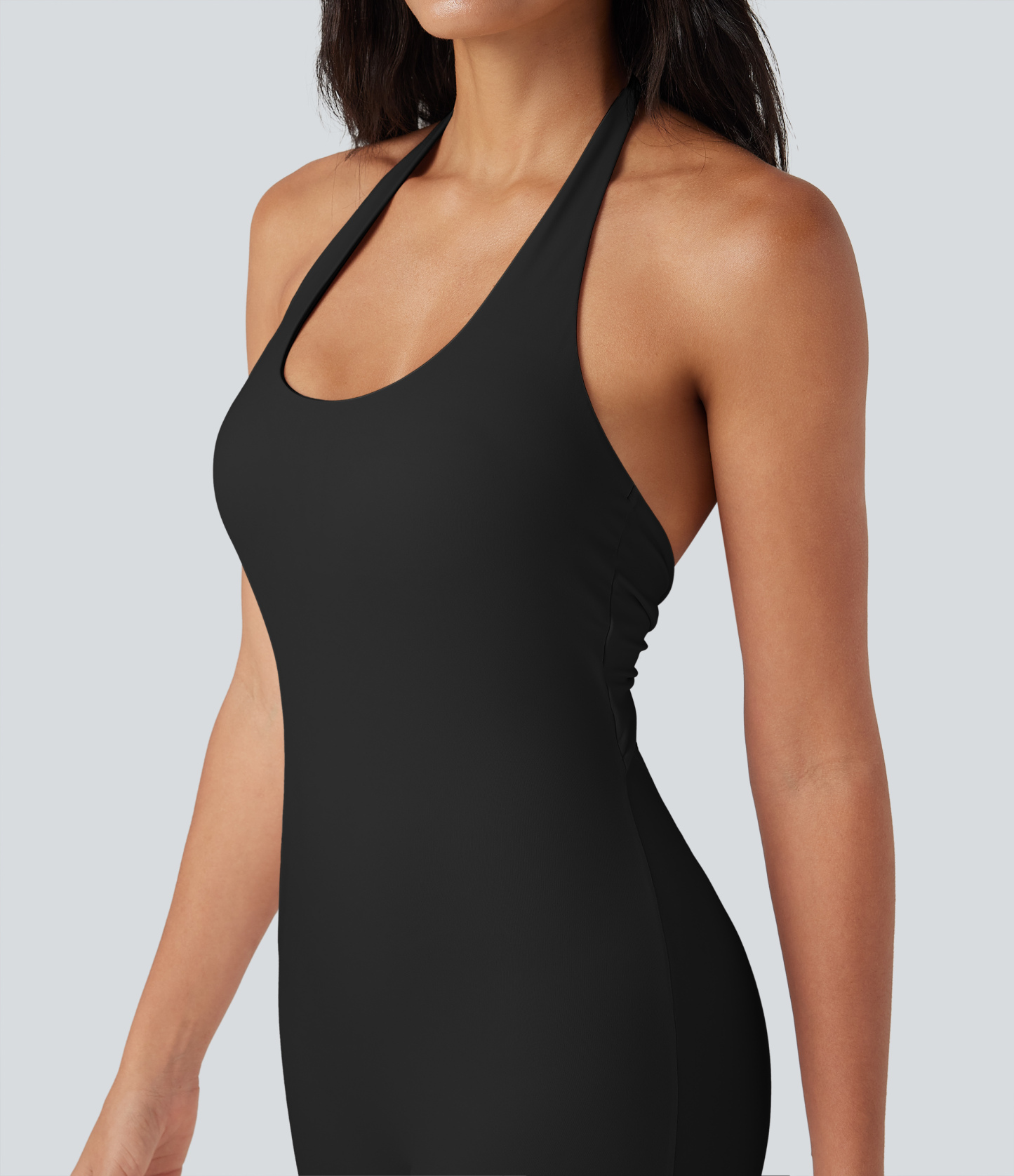 SoftlyZeroAiry Halter Tie Back Cut-out Scrunch Yoga Skinny Jumpsuit