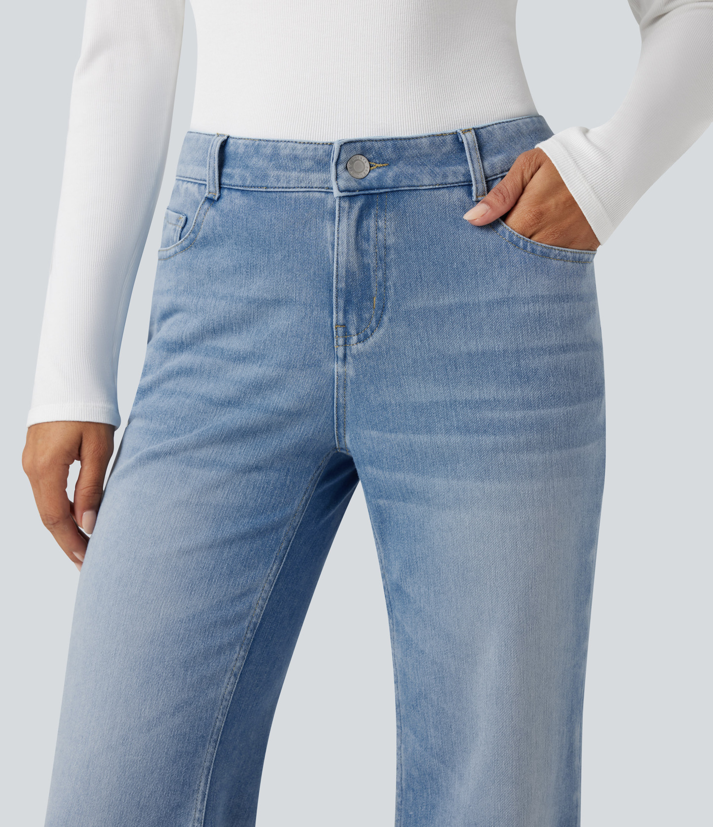 FlexLow Rise Flare Washed Casual Jeans with Pockets