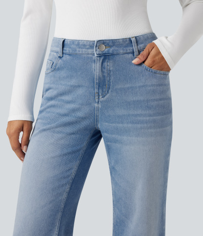 FlexLow Rise Flare Washed Casual Jeans with Pockets