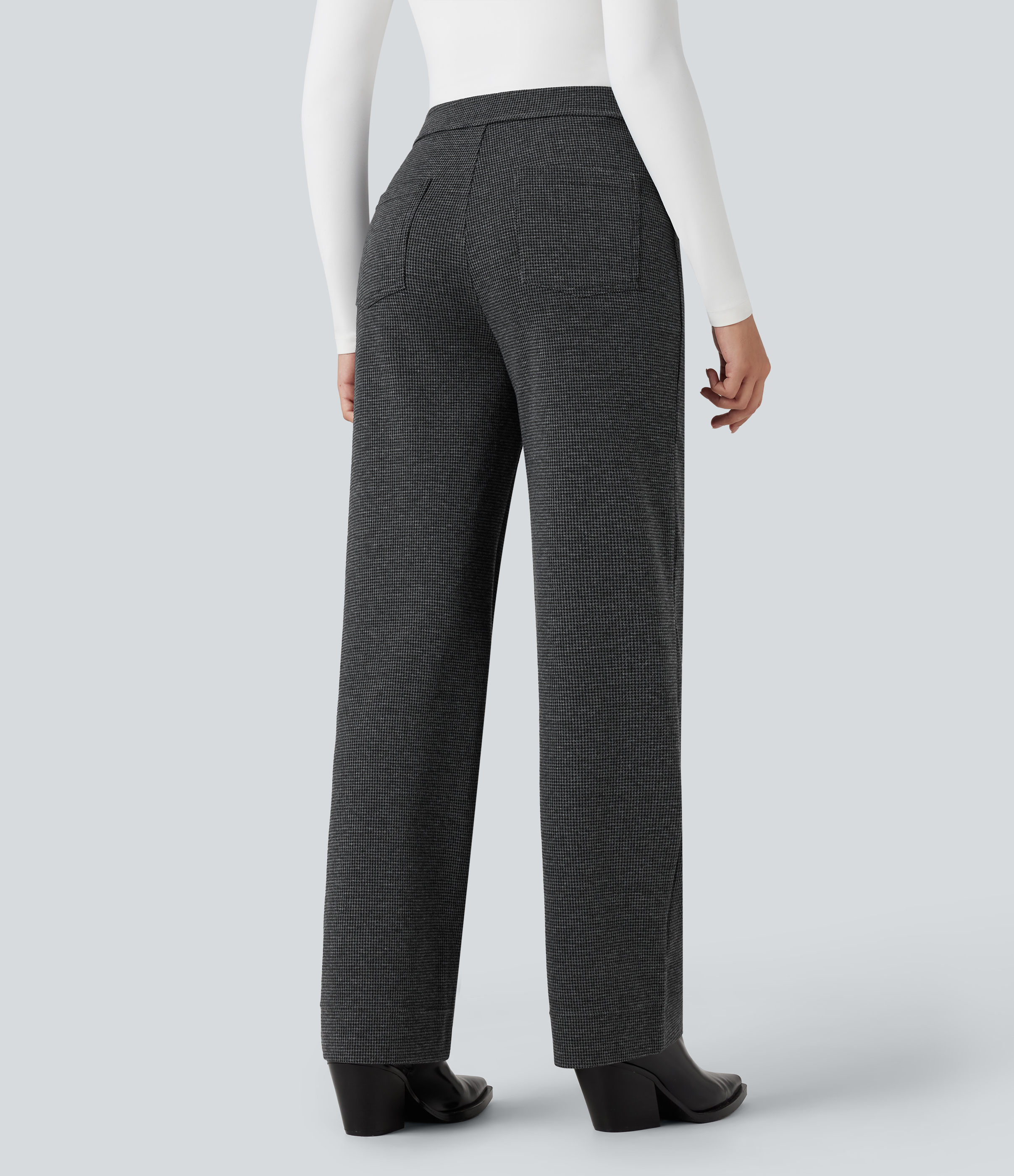 FlexHigh Waisted Houndstooth Straight Leg Work Pants with Pockets