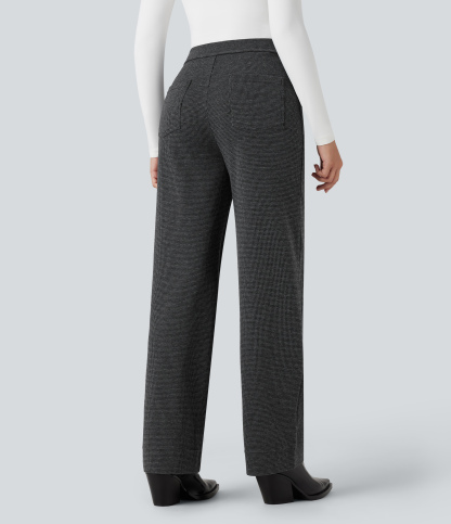 FlexHigh Waisted Houndstooth Straight Leg Work Pants with Pockets