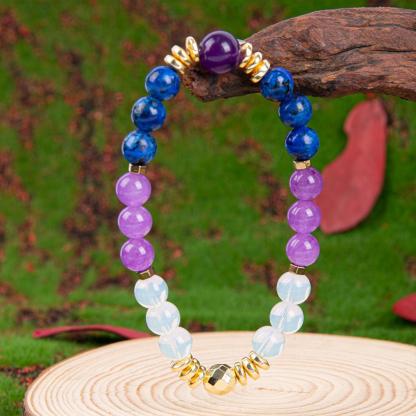 1pc Amethyst And Opal Crystal Elastic Bracelet, Stylish Bohemian Gem Accessories For Career Wealth, For Luck And Prosperity, , Brings Serenity & Luck