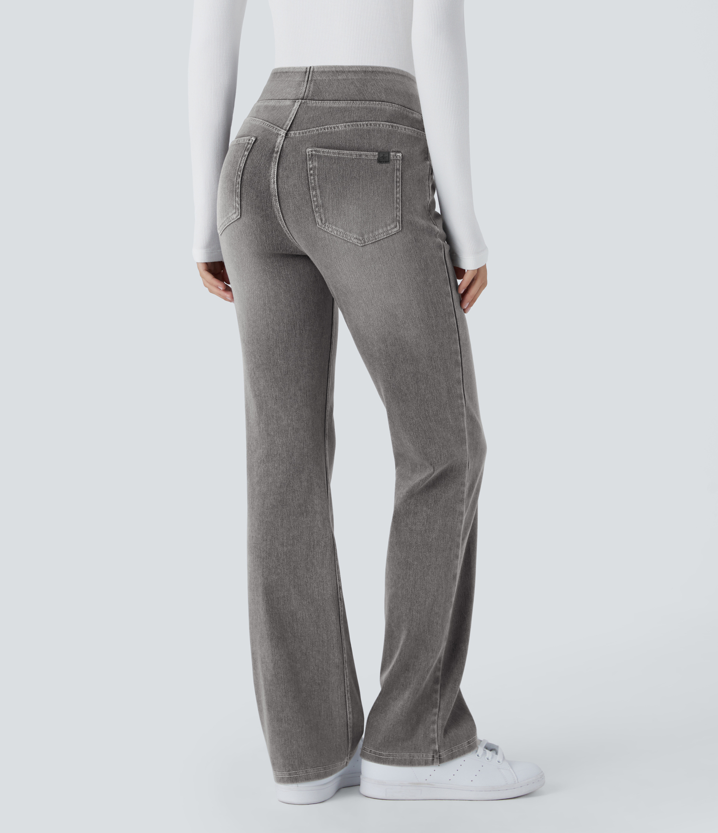 FlexHigh Waisted Pockets Washed Casual Bootcut Jeans