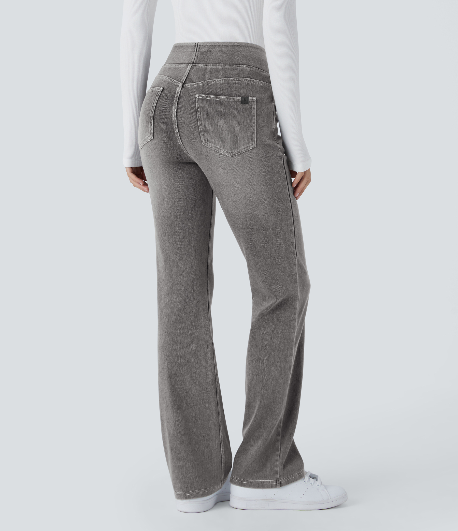 FlexHigh Waisted Pockets Washed Casual Bootcut Jeans