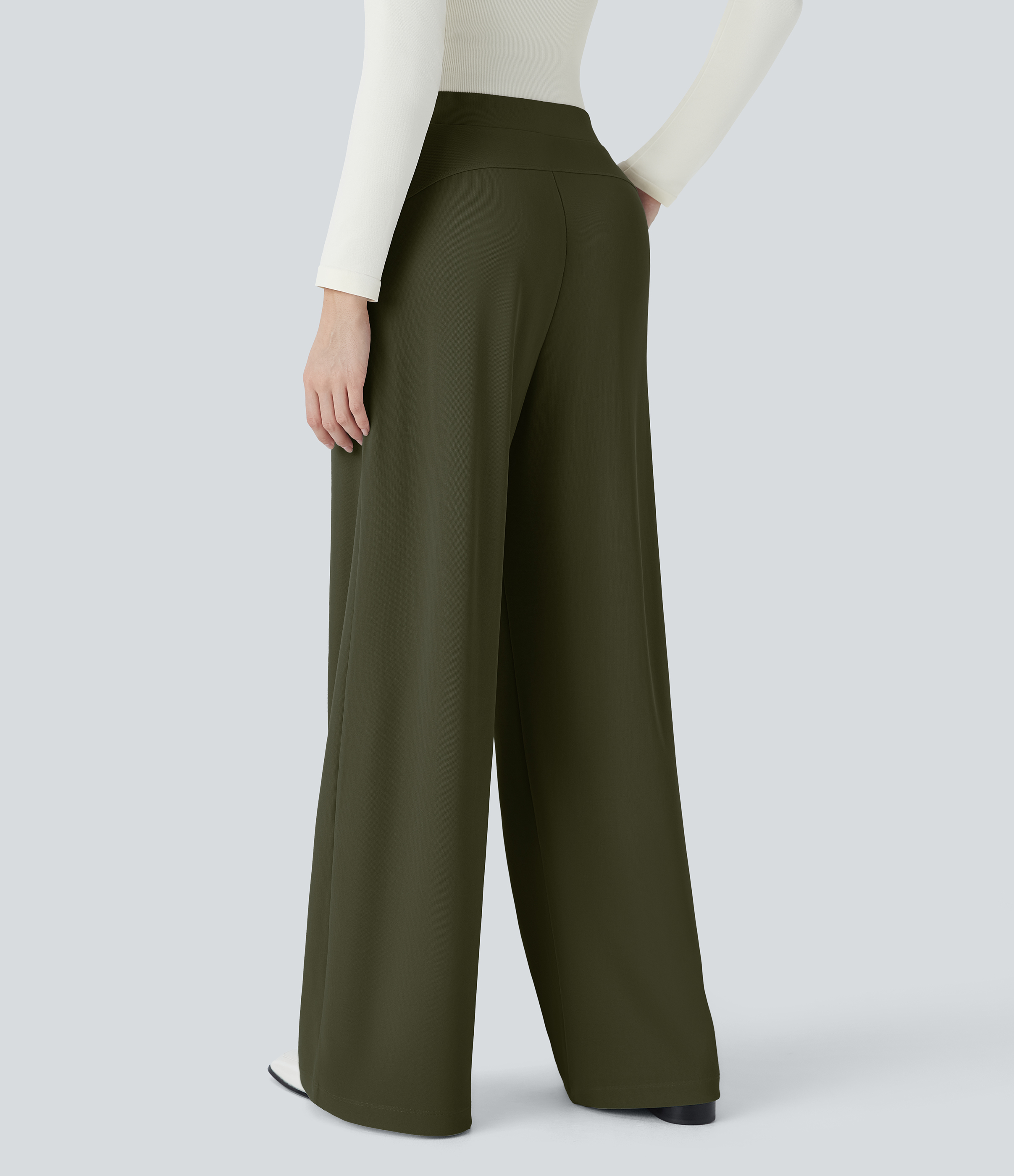 FlexHigh Waisted Body Sculpt Waist-Slimming Pocket Wide Leg Micro Waffle Work Pants