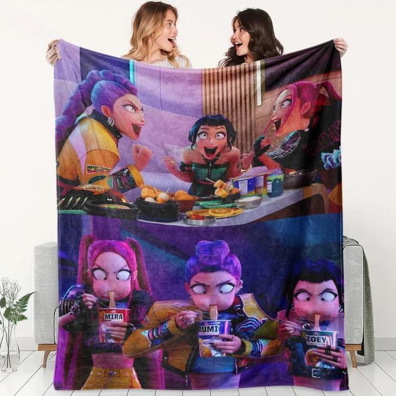 Kpop Demon Hunters Flannel Blanket, Soft Bed Sofa Travel Camping Queen Blanket, Perfect Gift For Friends Family Halloween BirthdayGift For Men & Women, Gift For Kids, Christmas Gift, Halloween Gift