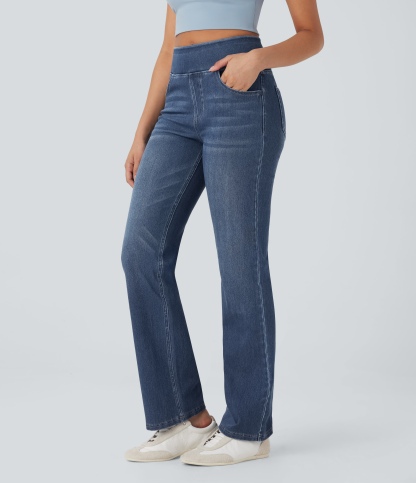 FlexHigh Waisted Washed Casual Bootcut Jeans with Pockets