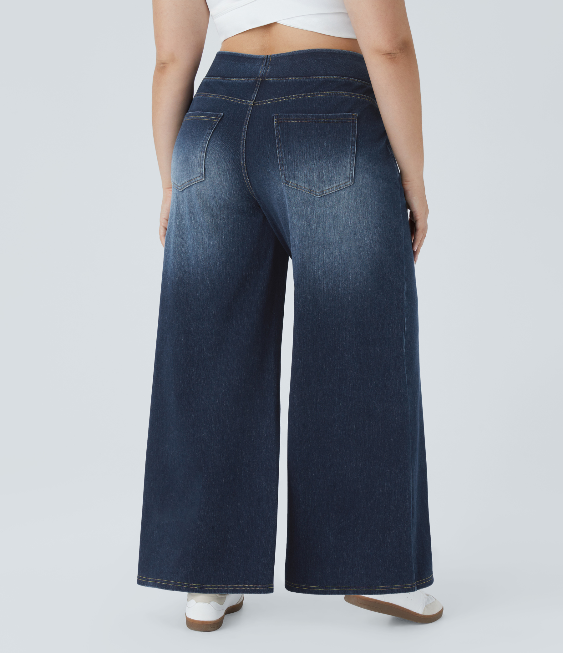 FlexHigh Waisted Pockets Baggy Wide Leg Washed Casual Plus Size Jeans