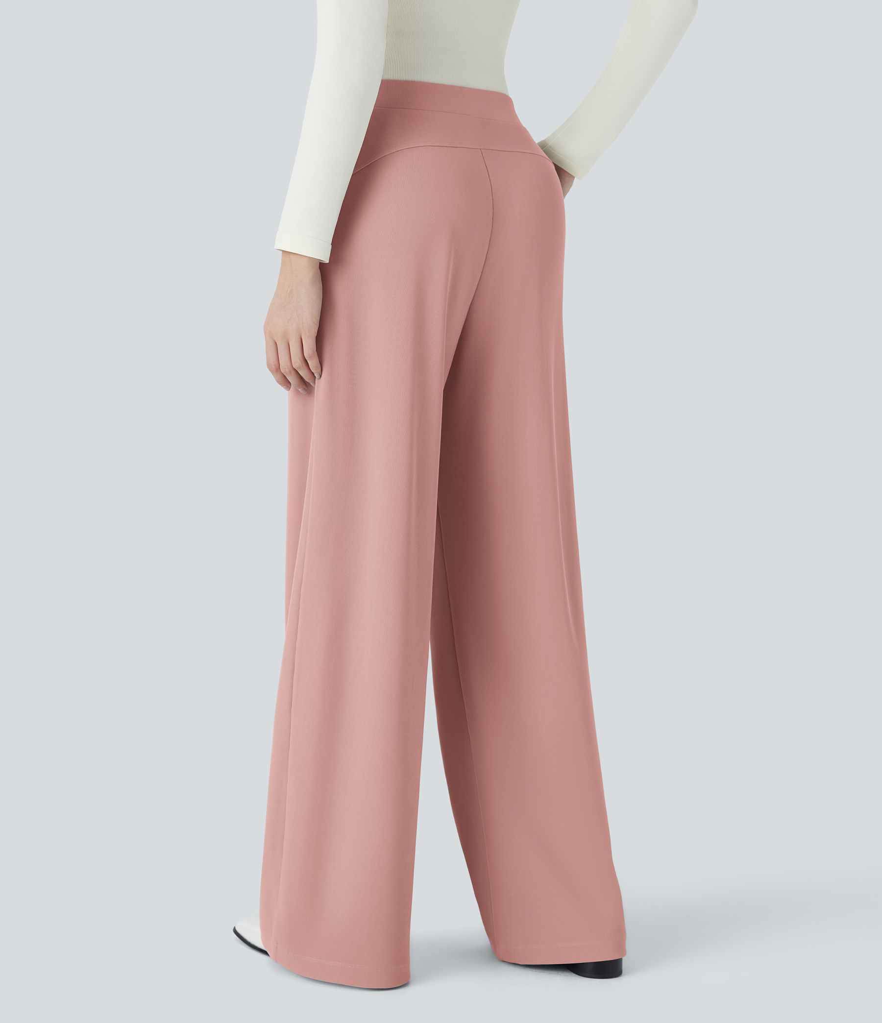 FlexHigh Waisted Body Sculpt Waist-Slimming Pocket Wide Leg Micro Waffle Work Pants