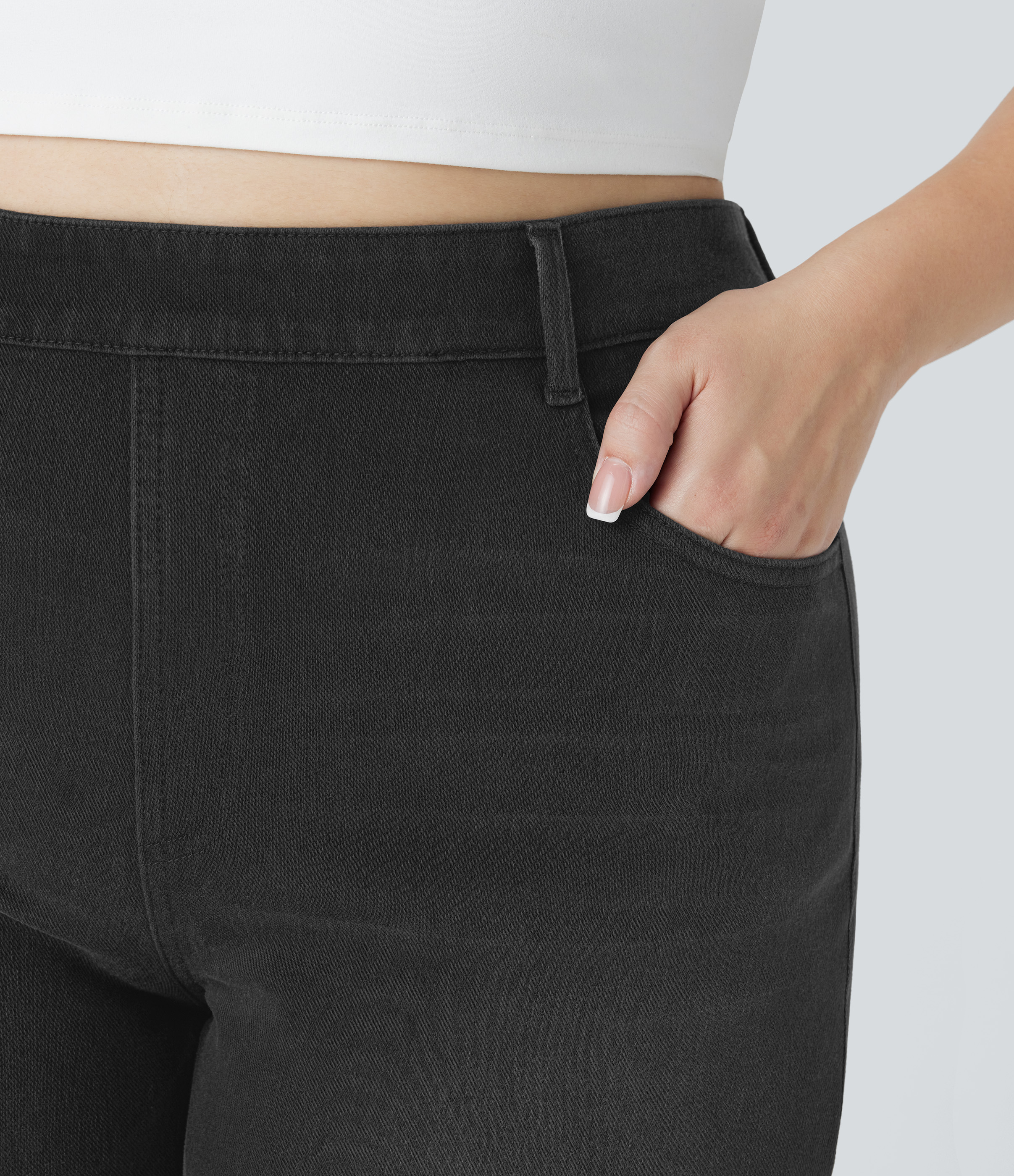 FlexHigh Waisted Pockets Straight Leg Washed Casual Plus Size Jeans