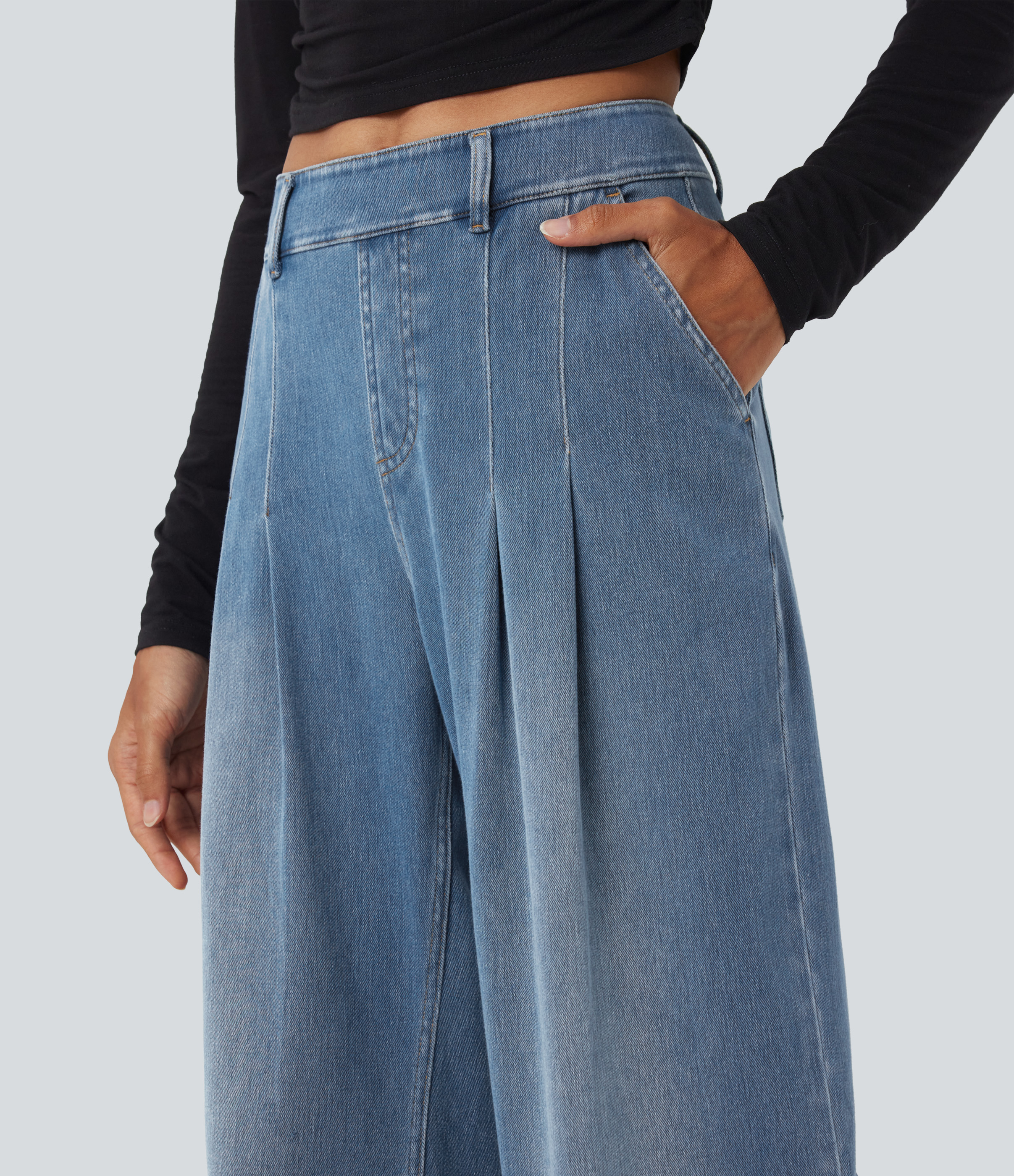 FlexMid Rise Wide Leg Casual Jeans with Pockets