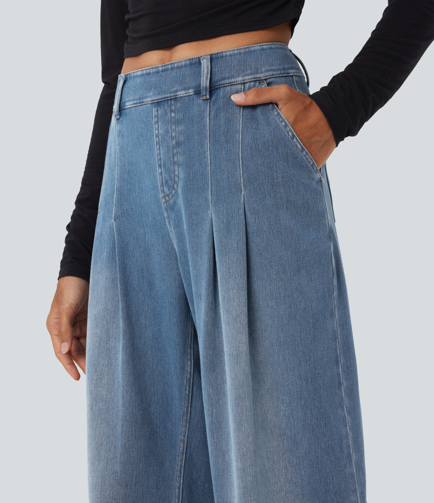 FlexMid Rise Wide Leg Casual Jeans with Pockets