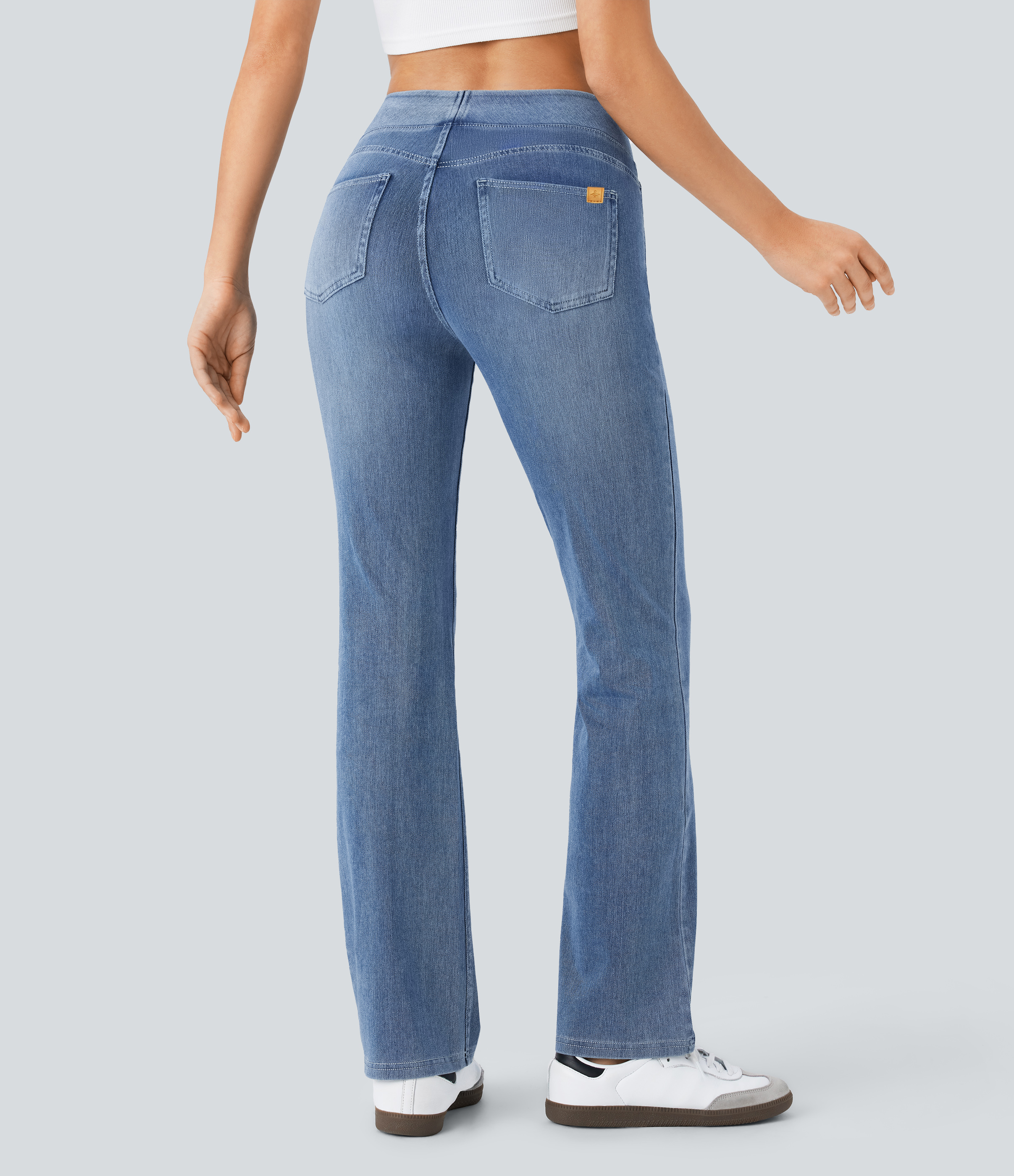 FlexHigh Waisted Pockets Washed Casual Bootcut Jeans
