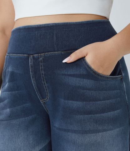 FlexHigh Waisted Pockets Baggy Wide Leg Washed Casual Plus Size Jeans