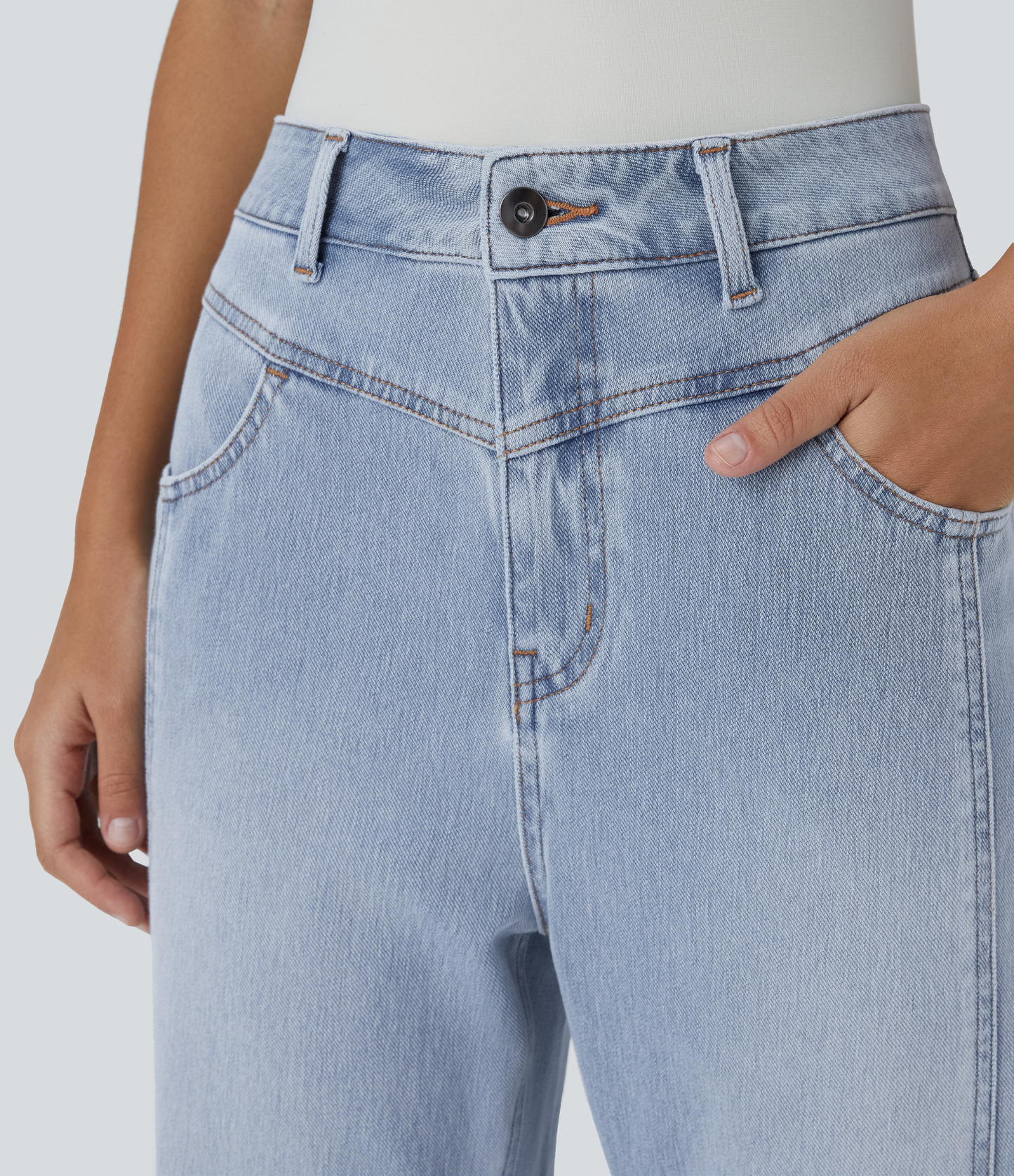 FlexHigh Waisted Zipper Pockets Washed Casual Jeans