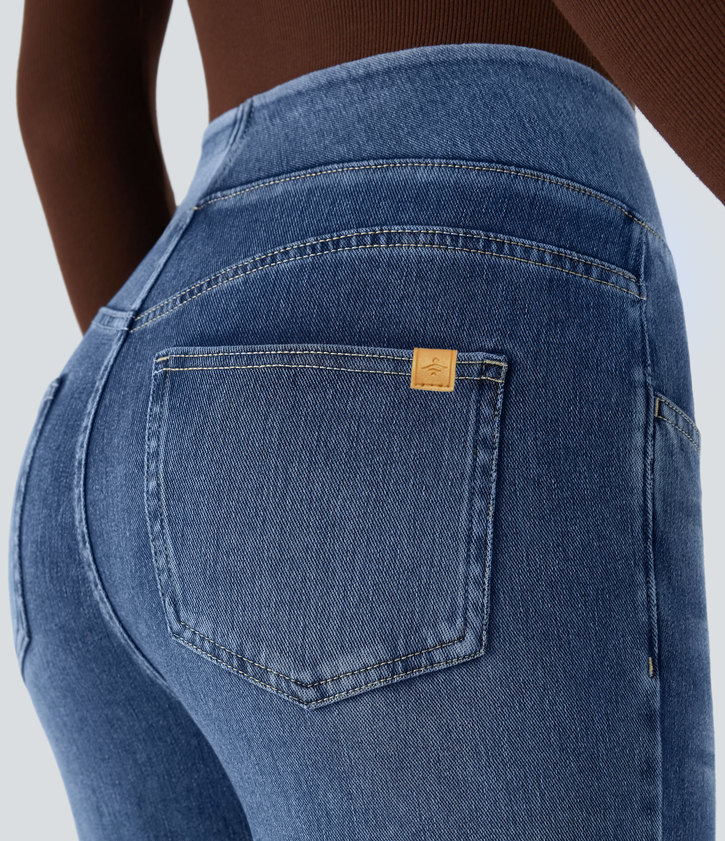 FlexHigh Waisted Pockets Washed Casual Bootcut Jeans
