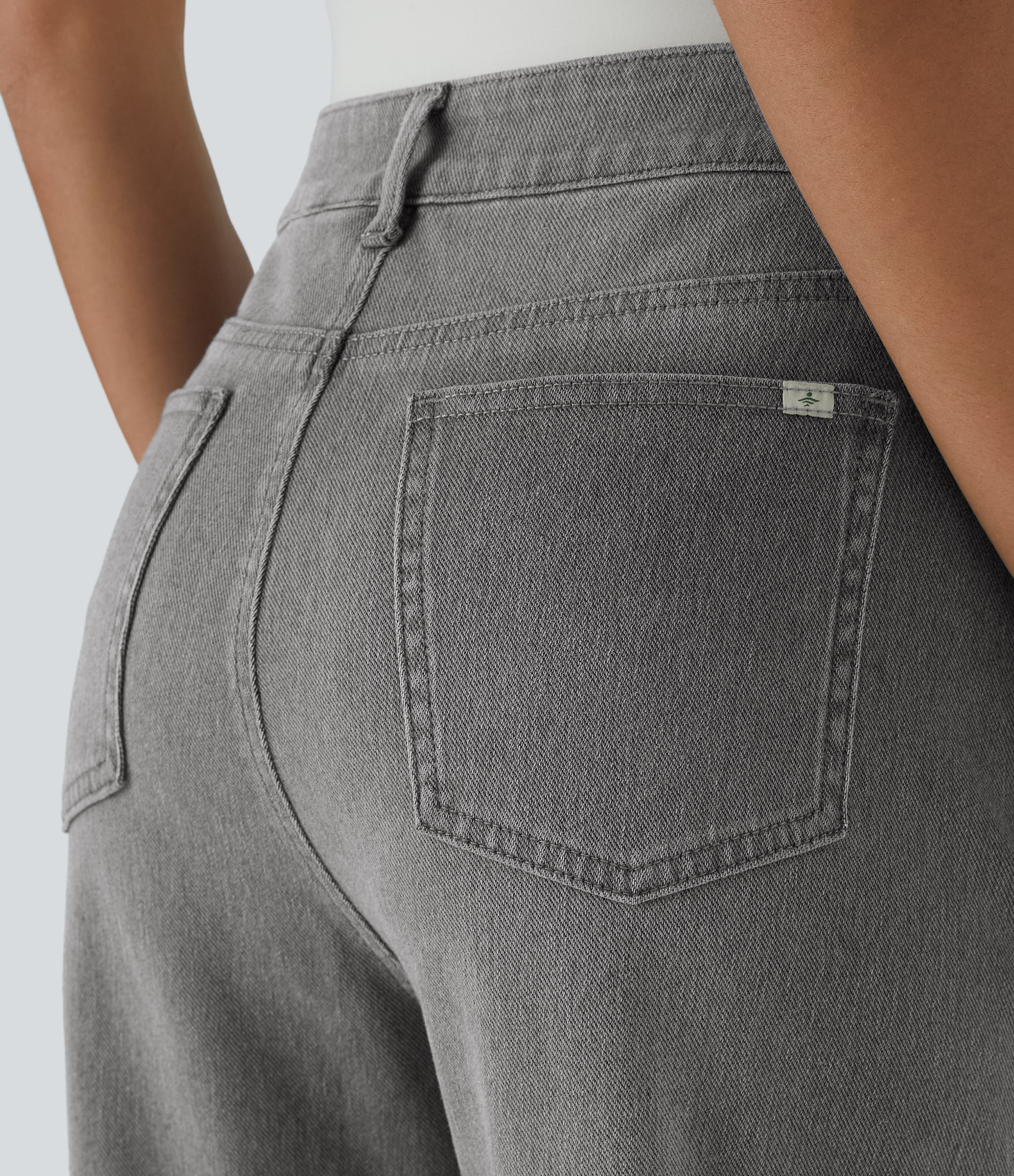 FlexHigh Waisted Zipper Pockets Washed Casual Jeans