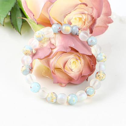 1pc Healing Quartz And Sea Sediment Bead Bracelet, Clarity & Abundance glass  beads pulsera  amatista protection bracelet encouragement gift fashion artificial Colorblock Beaded Crystal Bracelet