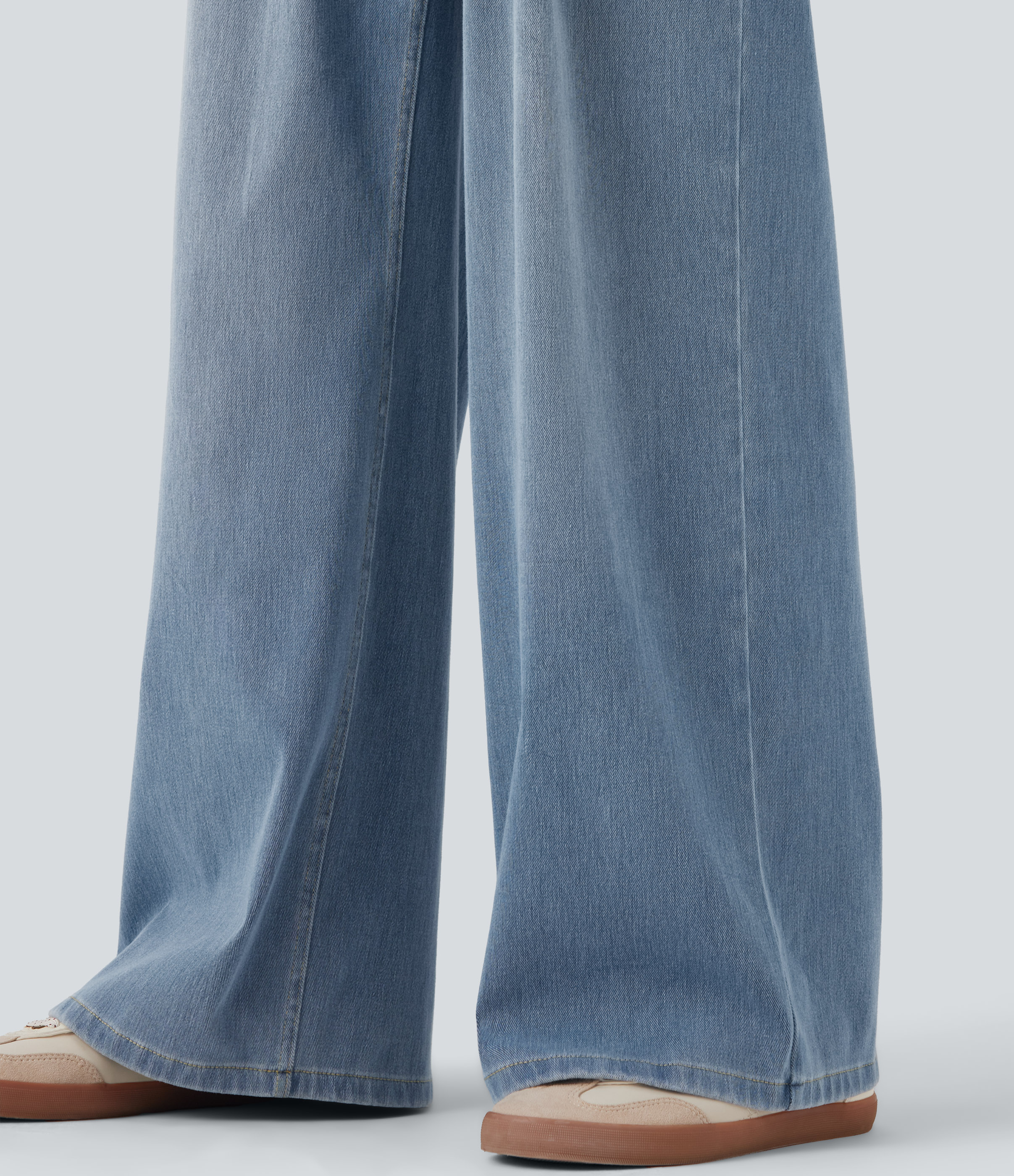 FlexMid Rise Wide Leg Casual Jeans with Pockets