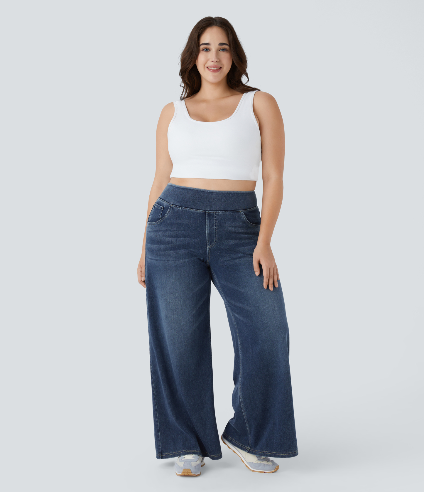 FlexHigh Waisted Pockets Baggy Wide Leg Washed Casual Plus Size Jeans