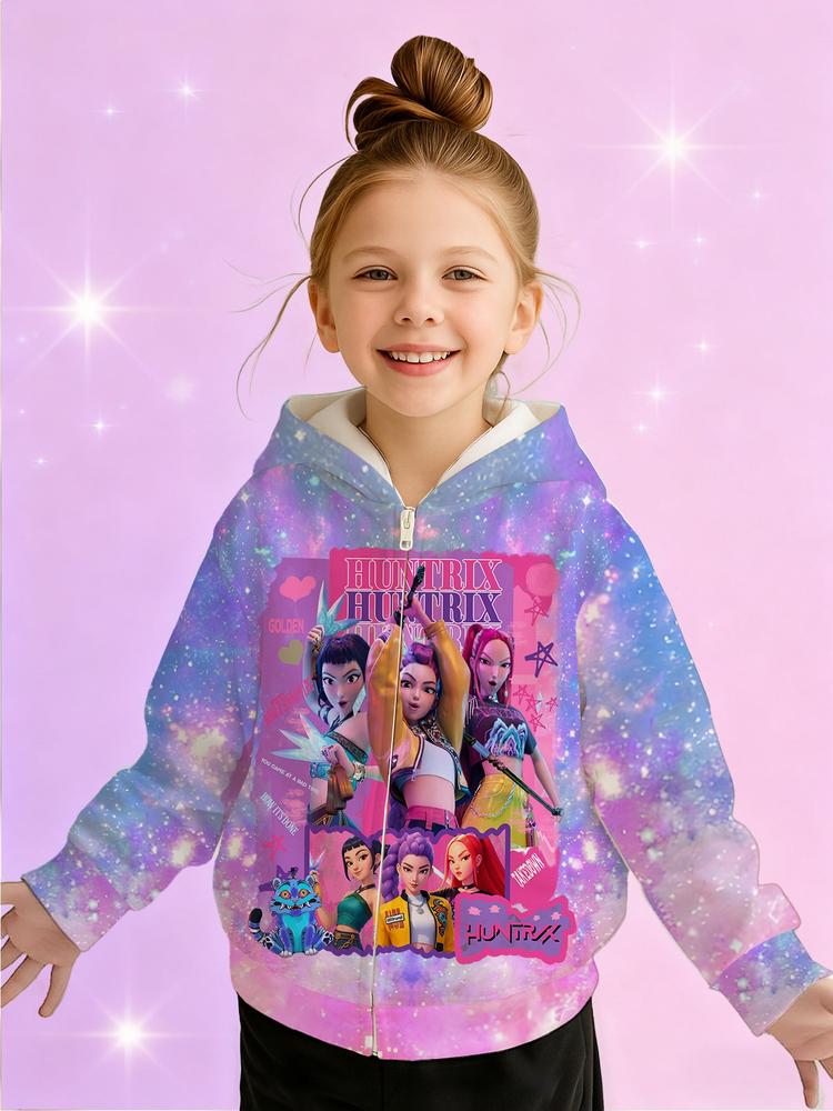 Girls Kpop Demon Hunters Hoodie, Casual Spring & Fall Sportswear, Durable Outdoor Activity Wear, Perfect Christmas Gift