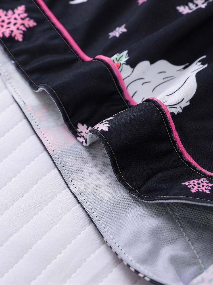 【Christmas】Women's Christmas Pajama Set, Soft Shirt Collar Top & Elastic Shorts, Fitted Casual Home Wear, Holiday Party Sleepwear