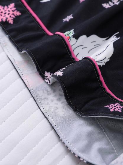 【Christmas】Women's Christmas Pajama Set, Soft Shirt Collar Top & Elastic Shorts, Fitted Casual Home Wear, Holiday Party Sleepwear