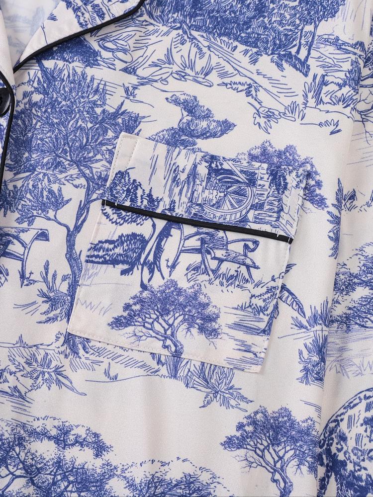 Women's 2-Piece Pajama Set, Leopard Print, Long Sleeve Button-Down Top & Elastic Pants, Casual Fall Winter Sleepwear