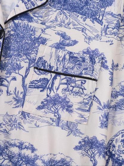 Women's 2-Piece Pajama Set, Leopard Print, Long Sleeve Button-Down Top & Elastic Pants, Casual Fall Winter Sleepwear