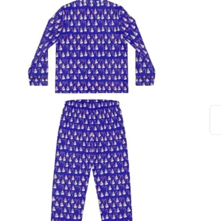 Love Christmas Pajamas Set - Blue Snowman Print Long Sleeve Top & Matching Bottoms for Cozy Nights