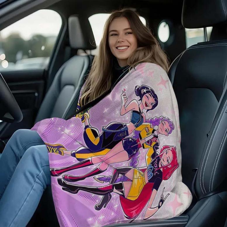 K-Pop Demon Hunter Flannel Blanket Set, Soft Multi-Purpose Printed Throw for Sofa Bed Office Home Decor, Perfect Gift for Kpop Fans, Cartoon Pattern BlanketChristmas Gift,Gift for kids,Birthday Gift, Cozy & Soft