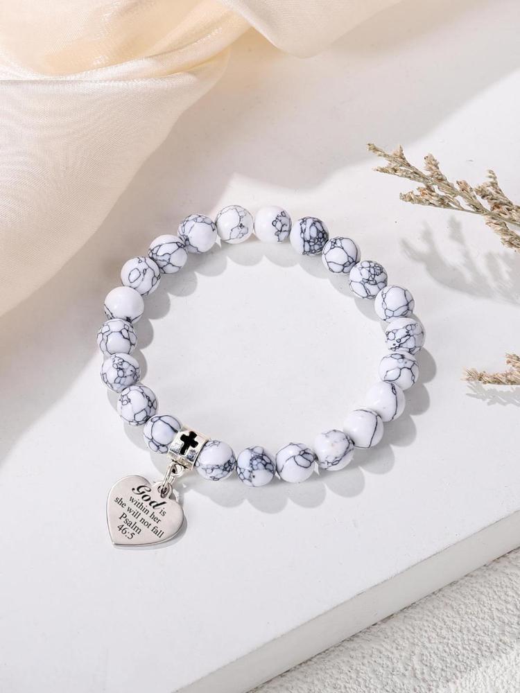 1PC Easter Gift for Women - Natural Stone Bracelet with Bible Inscription, Ideal for Mom, Daughter, Grandma, Girlfriend Girlfriend, Fiancée, Colleague