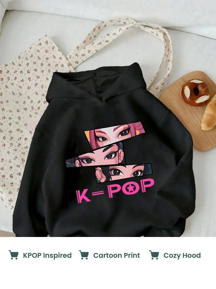 Girls' Kpop Hunter Series Graphic Casual Hoodie, Long Sleeve Cartoon Print Pullover, Casual Comfortable Spring & Fall Fashion, Fitted Style