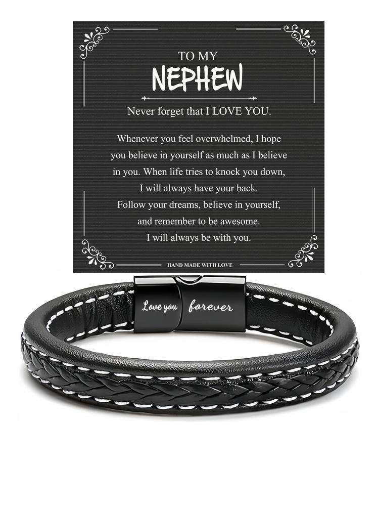 Leather Bracelet for Nephew, Braid Design, Artificial Leather Chain, Casual Style, All-Season Wear, Perfect Christmas & Birthday Gift, Handmade Jewelry