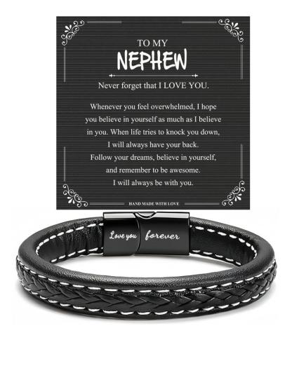 Leather Bracelet for Nephew, Braid Design, Artificial Leather Chain, Casual Style, All-Season Wear, Perfect Christmas & Birthday Gift, Handmade Jewelry