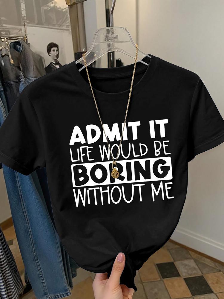 Girls Summer Fashion Creative Letter Pattern Print Short Sleeve T-Shirt, Outdoor Casual Comfortable Wear, Fitted Style, Moderate Fabric Funny Graphic Tee