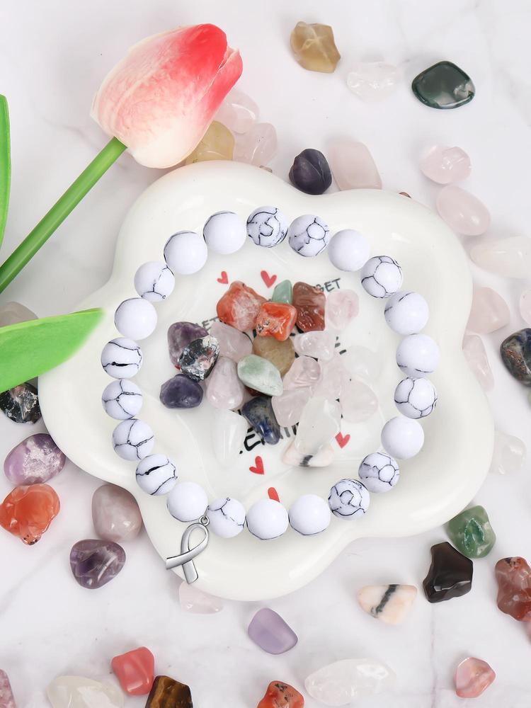 Cancer Survivor Gifts for Men Women, Breast Cancer Awareness Bracelets, Healing Natural Stone Beaded Bracelets, Inspirational Bracelets Gifts for Men Women