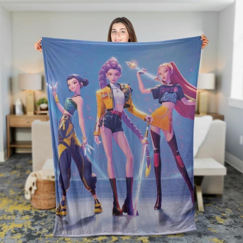 Kpop Demon Hunter Huntrix Blanket, Kpop Fun Gift, Cozy K-Pop Demon Hunters Huntrix Blanket, Anime Inspired, Huntrix Inspired Blanket PAN003,Zoey,Mira,Rumi,Huntrix,Sajaboys,Gift For Kids, Gift For Men & Women, K-POP Demon Hunters Merch