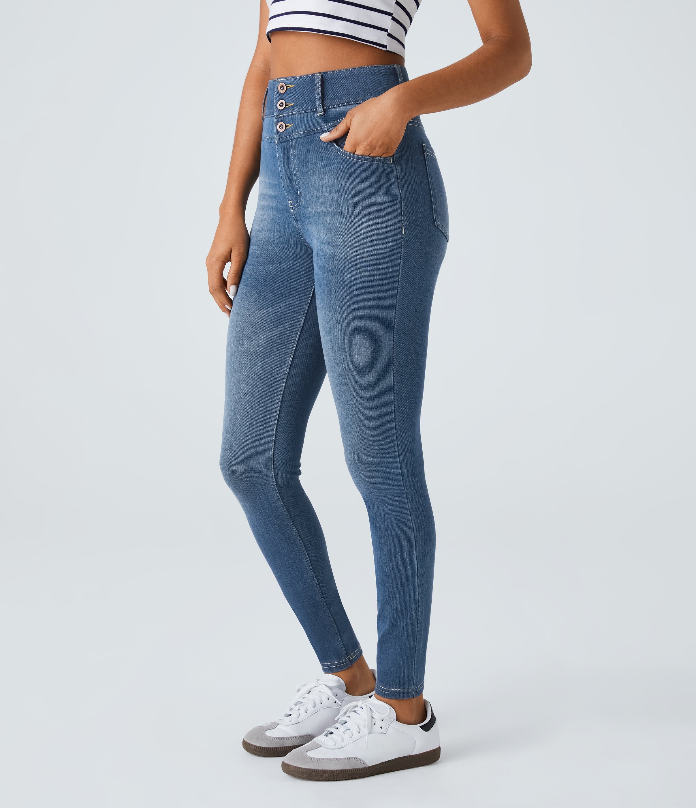 FlexHigh Waisted Zipper Pockets Casual Skinny Jeans