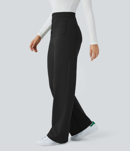 SoftlyZeroPlush Thermal High Waisted Pockets Straight Leg Casual Pants