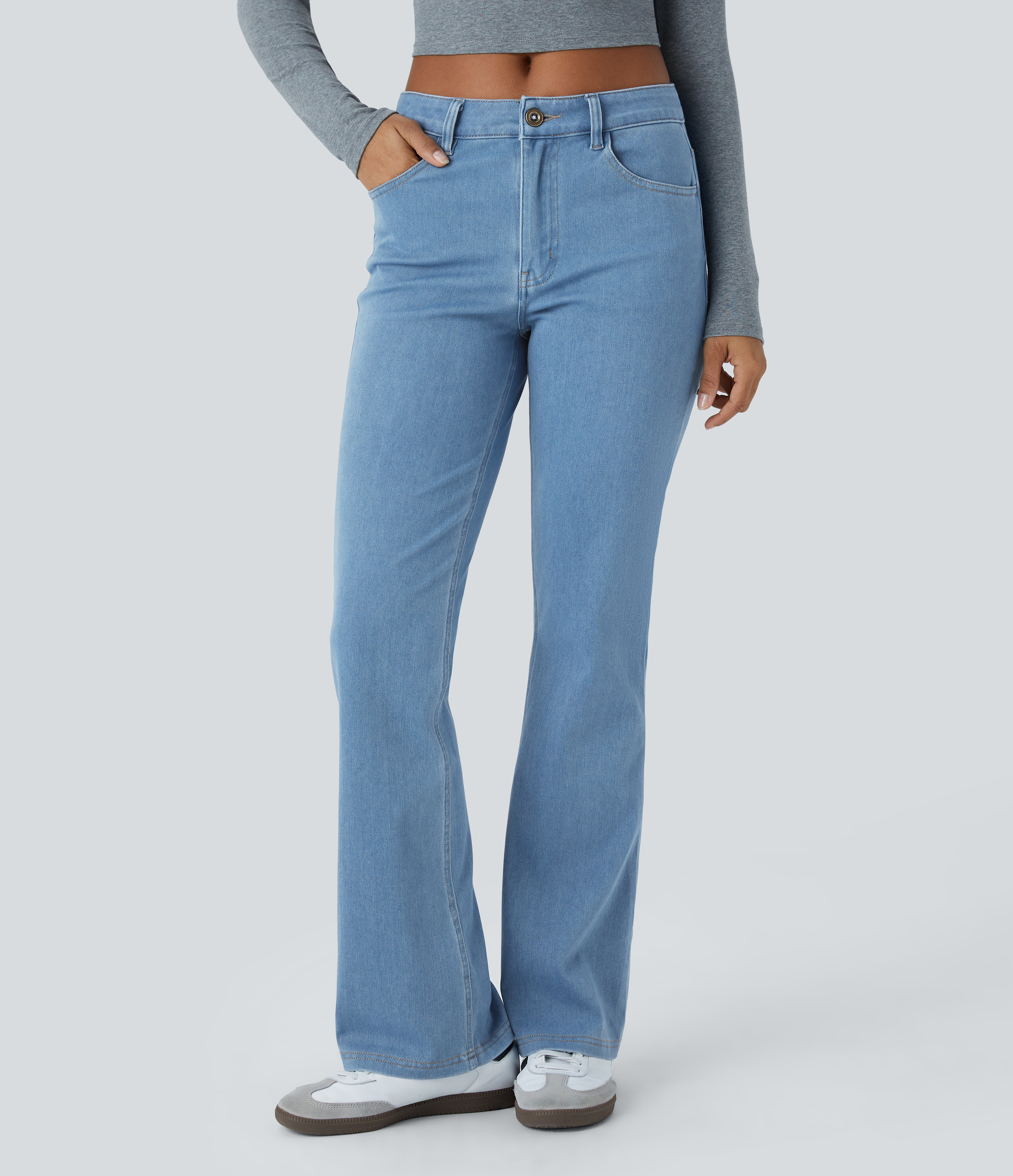 FlexMid Rise Pockets Casual Bootcut Jeans