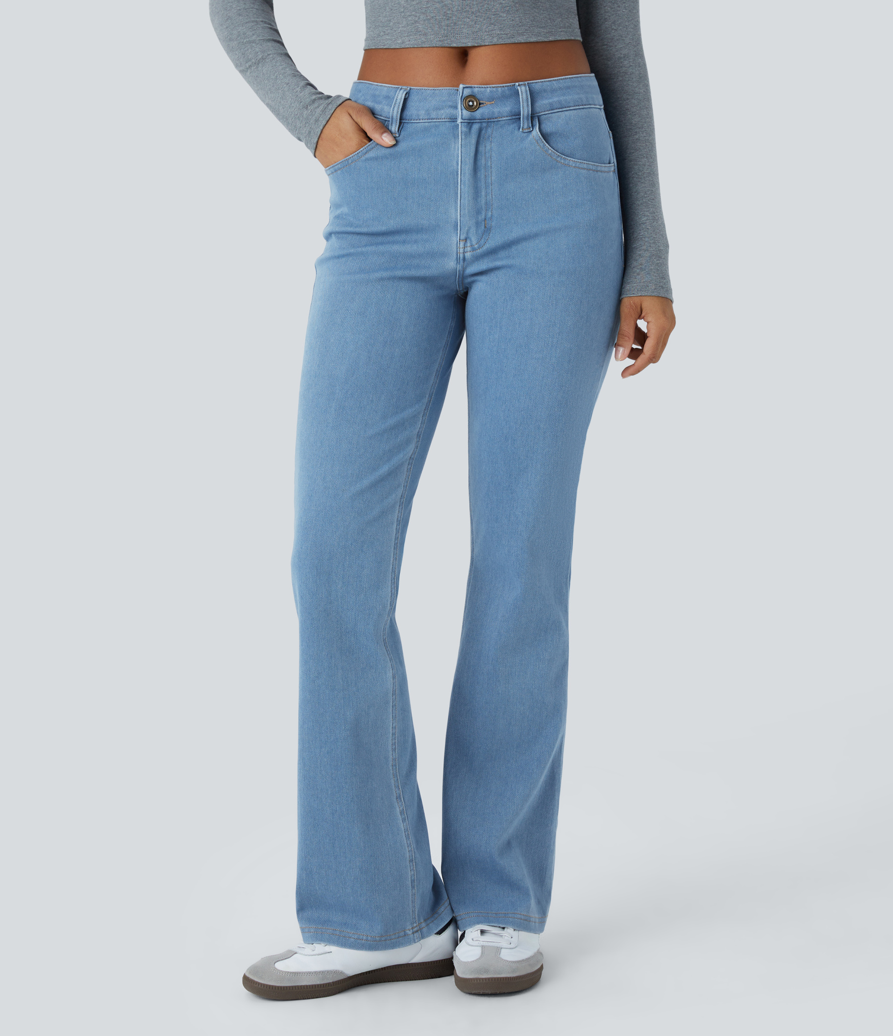 FlexMid Rise Pockets Casual Bootcut Jeans