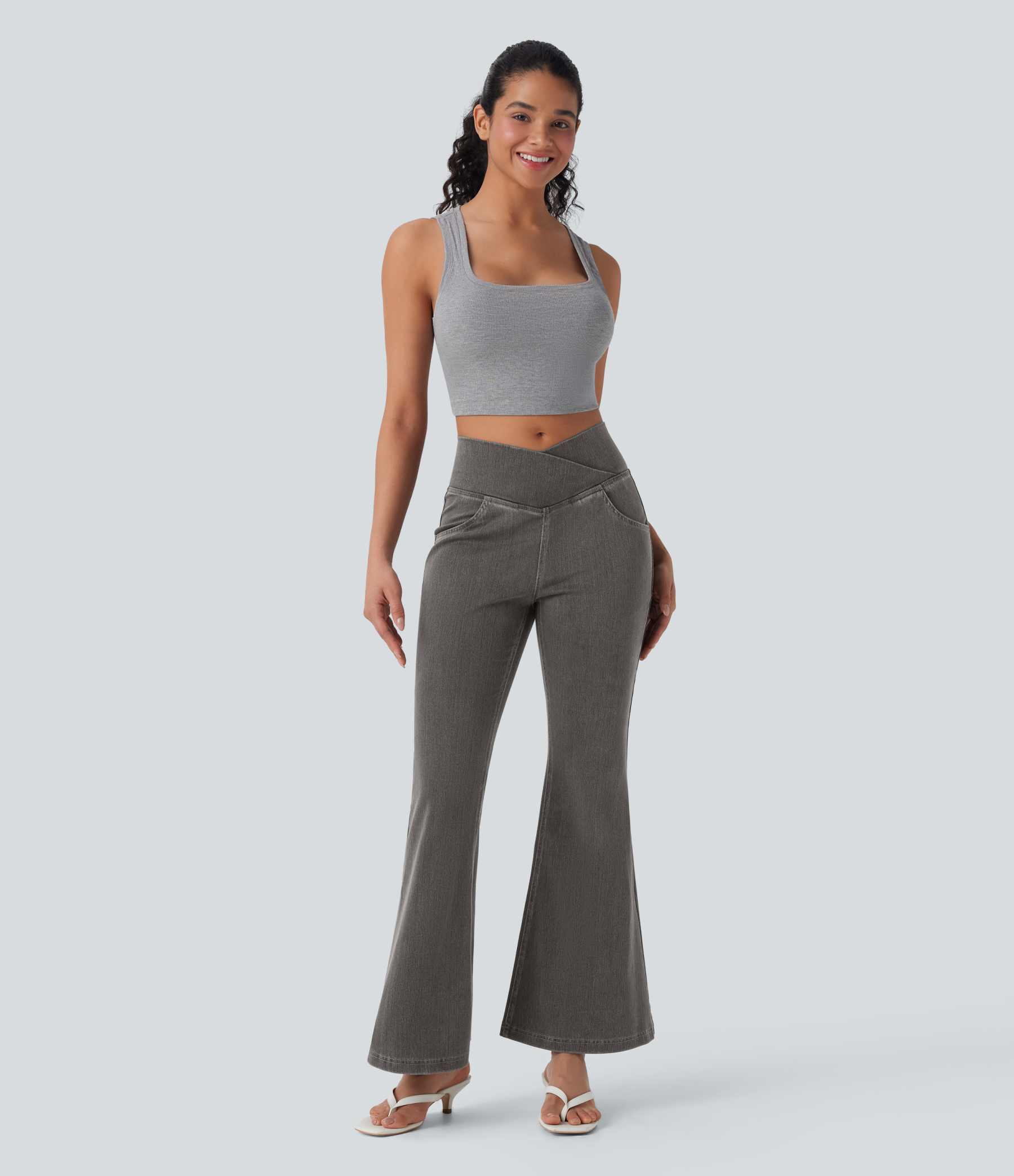 FlexHigh Waisted Crossover Pocket Washed Casual Jeans